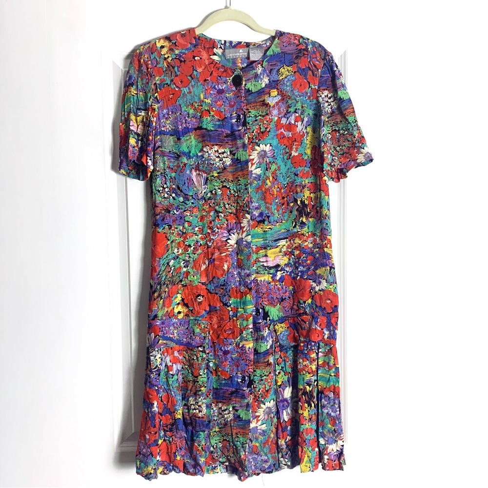 Liz Claiborne Dresses VTG Watercolor Floral Drop Waist Womens Sz 4 Short Sleeve